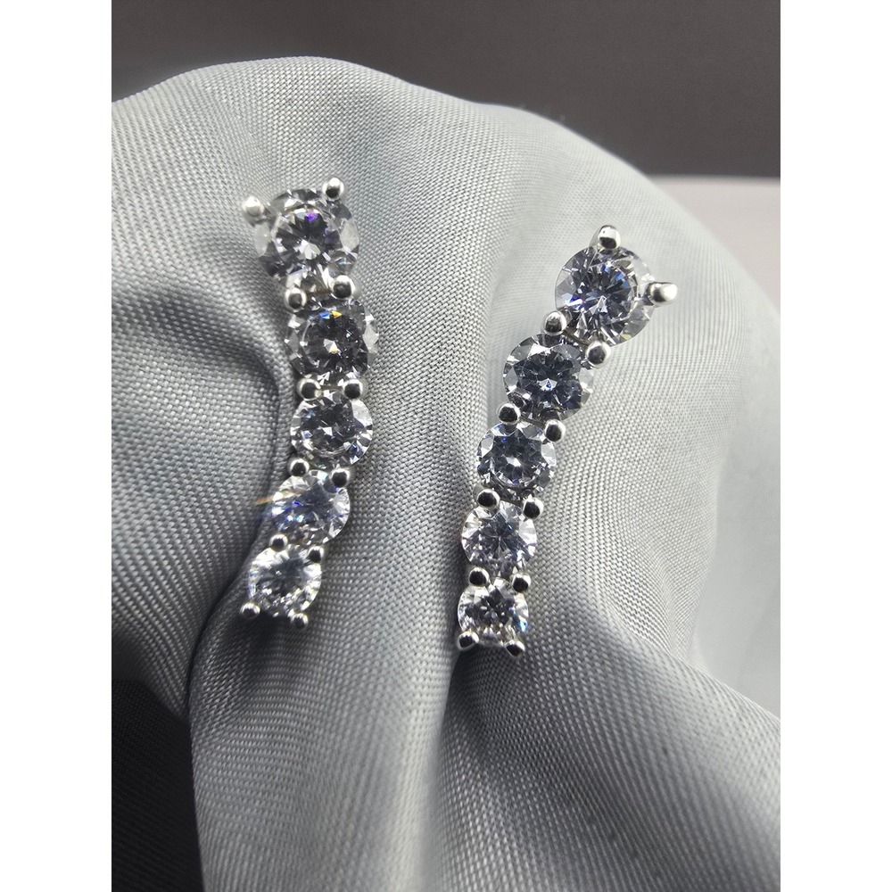 Kiera Sterling Silver Earrings Silver Tone CZ Curved Graduated 0.75in